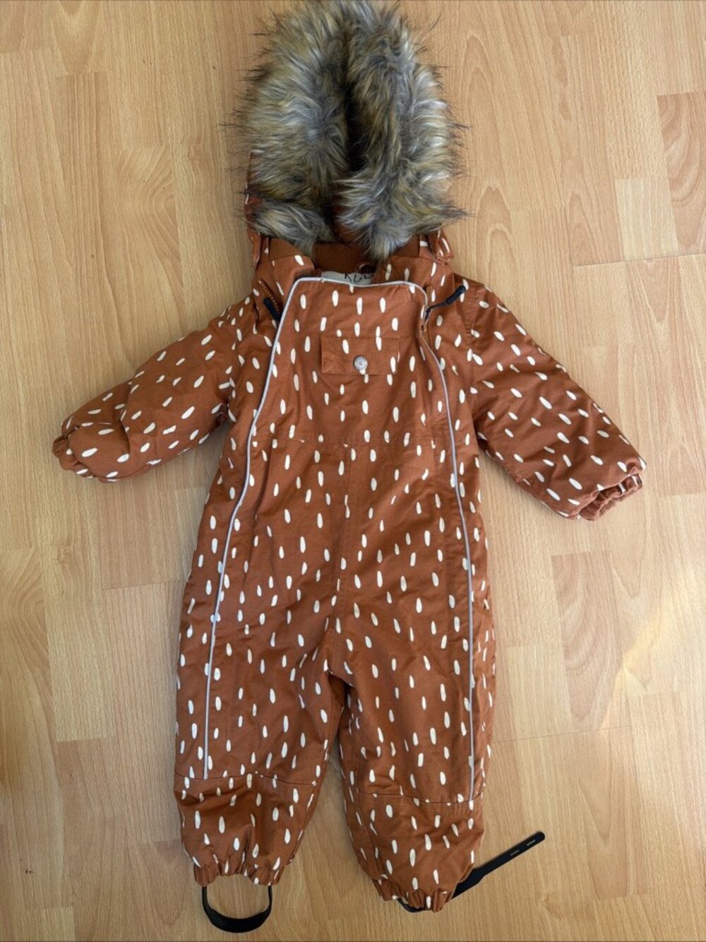 Kids Snow Suit 12M KULING 80cm Boys Girls Burnt Orange Zip Up Fur Hoodie - Picture 4 of 12